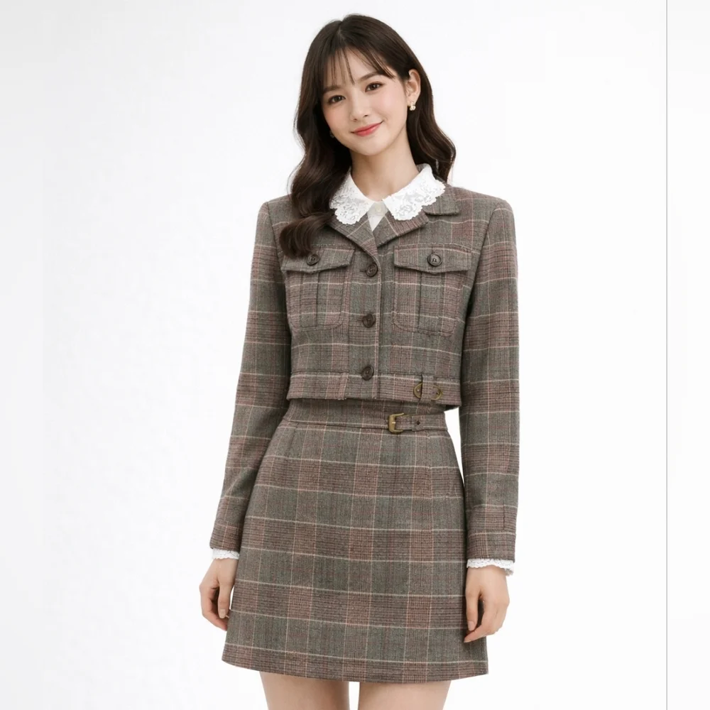 J.ING Lara Grey High-Waist Mini Plaid Skirt - XS / Grey – Matching Set Option - Picture 1 of 5